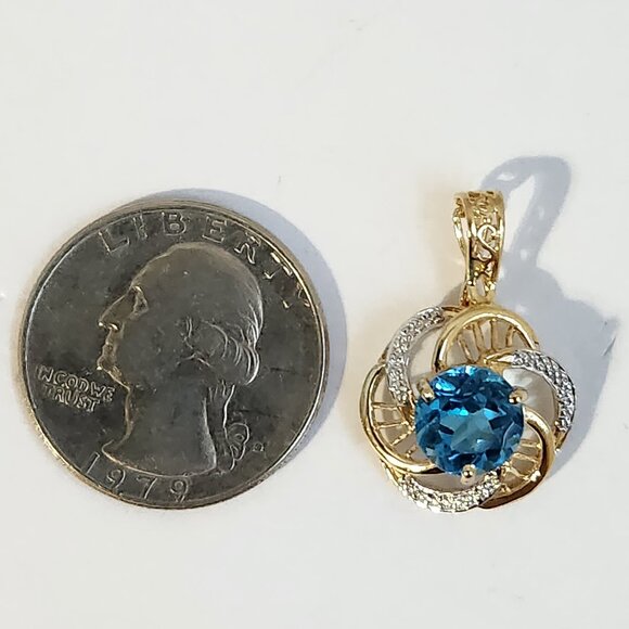 Estate Jewelry - [SOLD] 80's 14K White & Yellow Gold Natural Blue Topaz Hinged Bail Pendant
